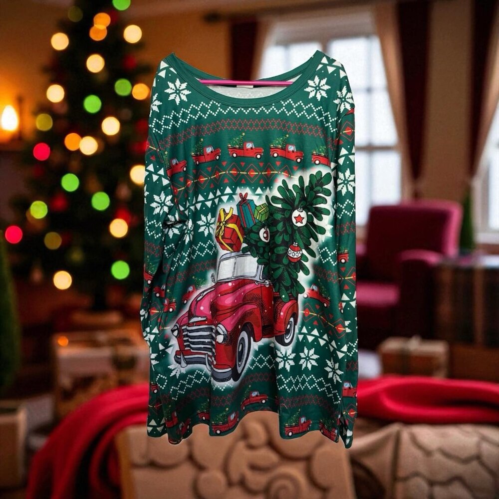 Children’s Christmas Pajamas With Truck Full Of Presents. Youth Size 10-11